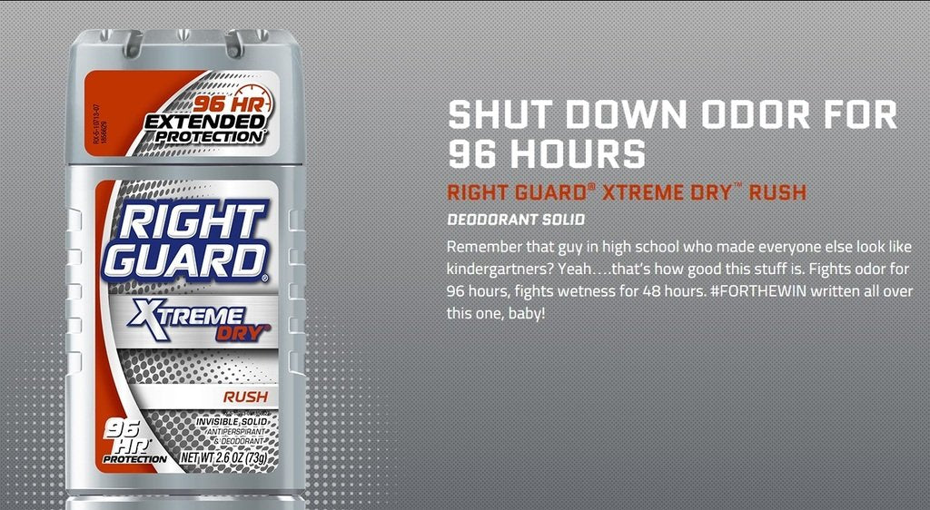 (Pack of 6 Bottles) Right Guard Xtreme Dry - Rush Men’s Stick Deodorant/Antiperspirant. 96 Hour Protection!! New & Improved! Totally Invisible Solid! (6 Bottles, 2.6oz Each)