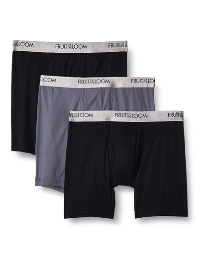 Fruit of the Loom Men's 3-Pack Everlight Boxer Briefs, Black/Gray, Small