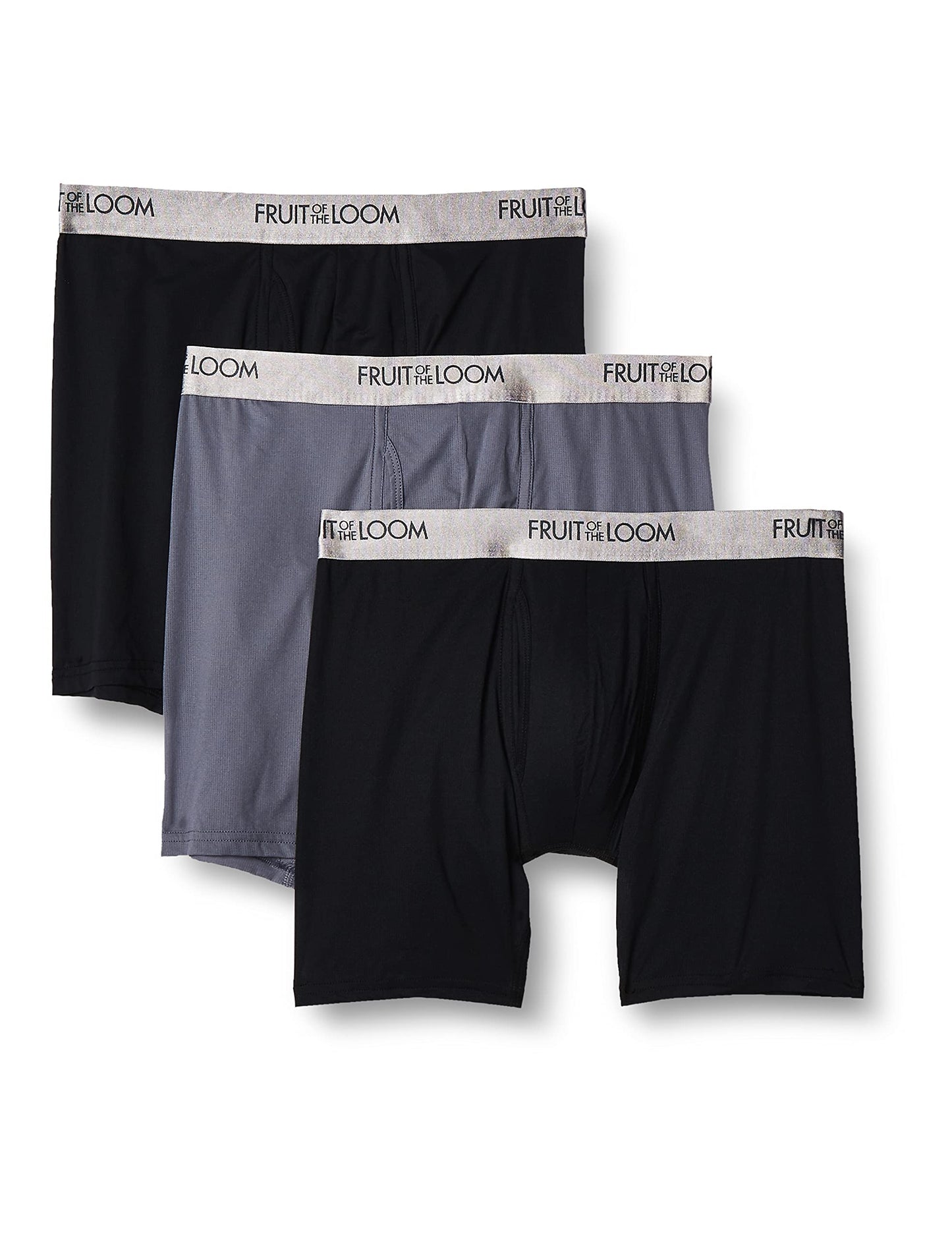 Fruit of the Loom Men's 3-Pack Everlight Boxer Briefs, Black/Gray, Small
