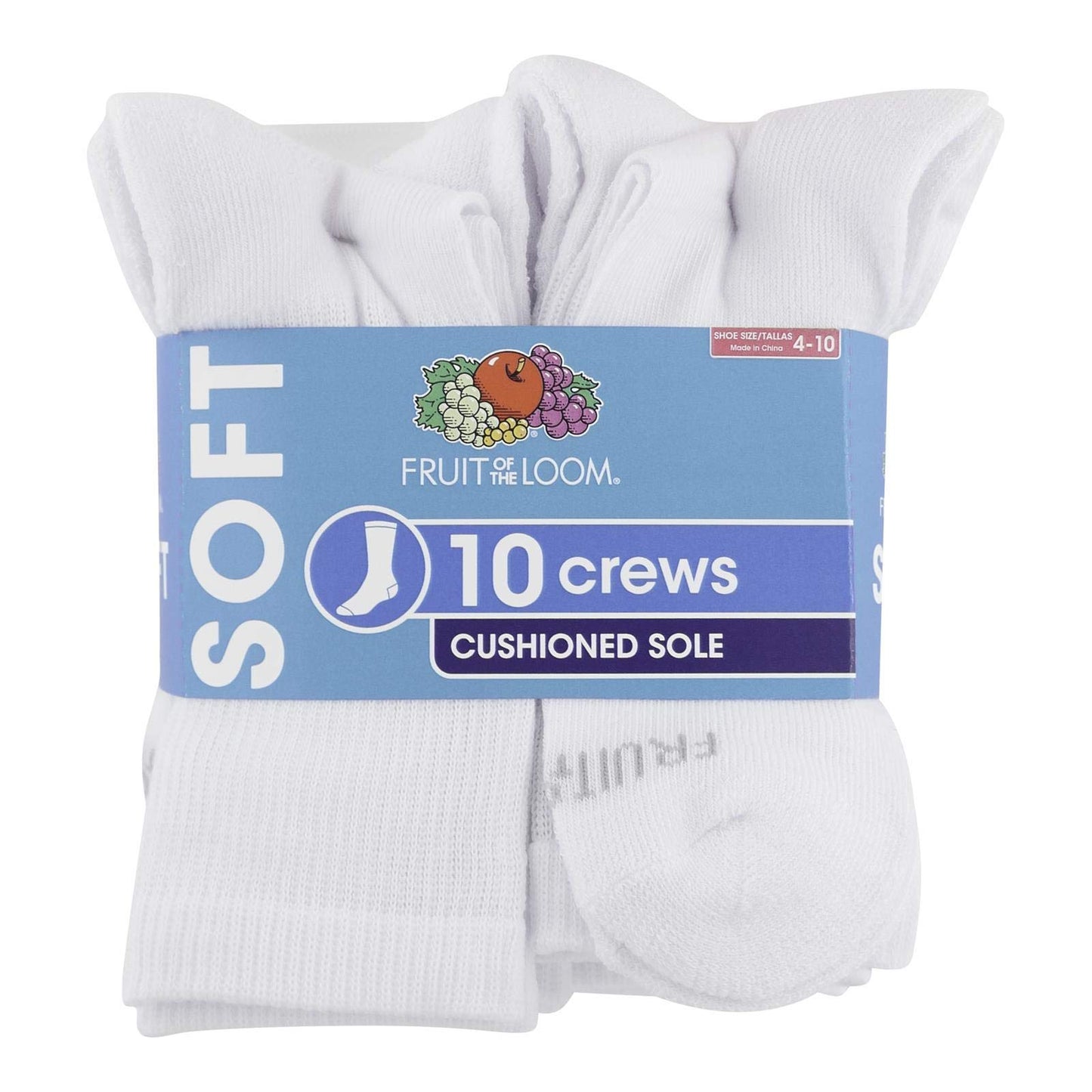 Fruit of the Loom Womens Everyday Soft Crew Socks 10 Pair, 4-10 Medium, White