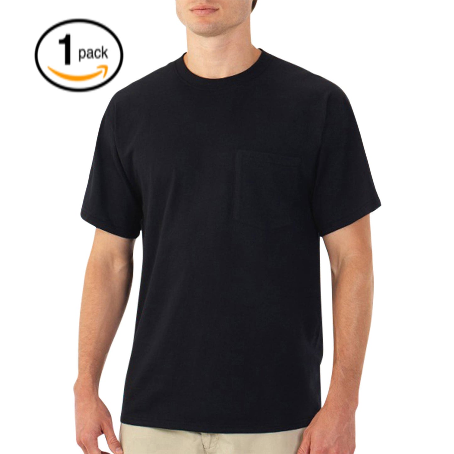 Fruit of the Loom Mens 1Pack Black Pocket Crewneck T-Shirts Undershirts 3XL