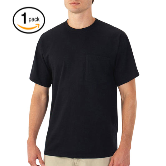 Fruit of the Loom Mens 1Pack Black Pocket Crewneck T-Shirts Undershirts 3XL