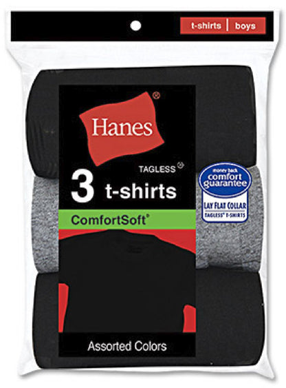 Hanes Red Label Boys' Dyed Crewneck T-Shirt 3-Pack, L-Black/Grey