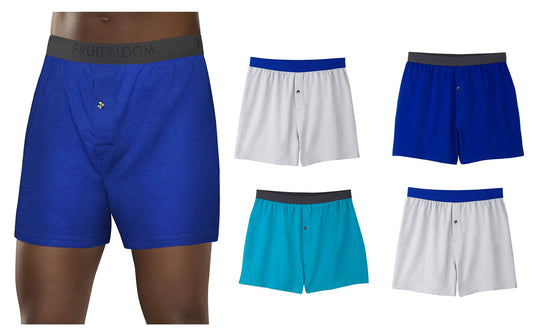 Fruit of the Loom Men's Knit Boxers 5-Pack Breathable Cooling Cotton Micro-Mesh Soft Flex Waistband