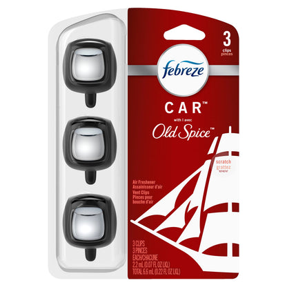 Febreze Old Spice Car Air Fresheners, Old Spice Scent, Odor Fighter for Strong Odor, Car Vent Clips (3 Count)
