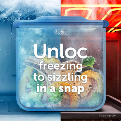 Ziploc Endurables Medium Pouch, 2 Cups, Reusable Silicone Bags and Food Storage Meal Prep Containers for Freezer, Oven, and Microwave, Dishwasher Safe