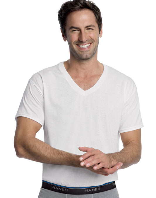 Hanes Men's 4Pack Comfortblend White Tagless VNeck TShirts