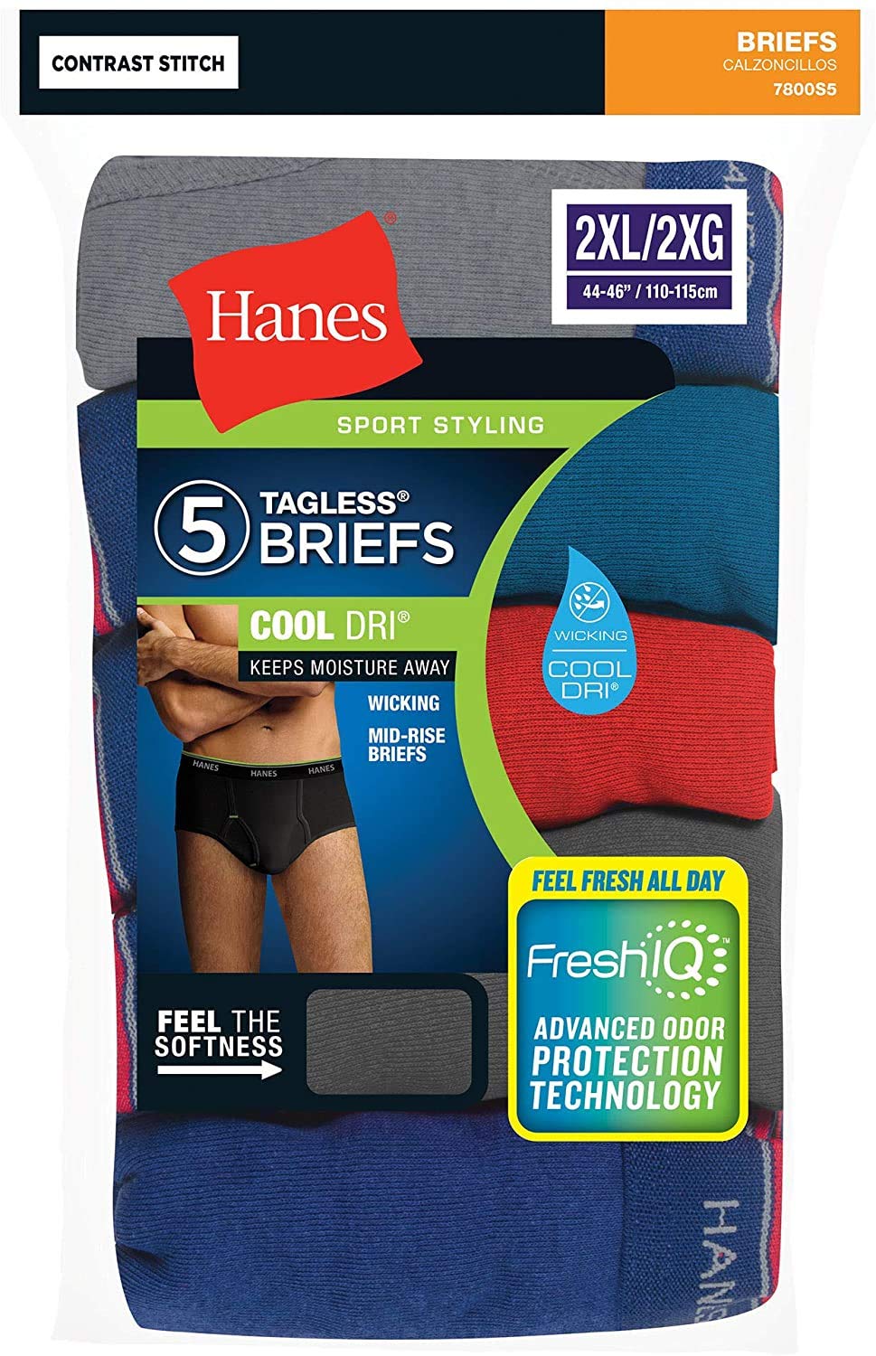 Hanes Men's Cotton Briefs Cool Dri Mid-Rise Sport Styling 5-Pack FreshIQ (Assorted- 5-Pack Briefs, 3XL)