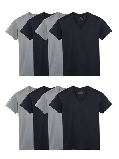 Fruit of the Loom Men's Lightweight Active Cotton Blend Undershirts, V-Neck-8 Pack-Black/Grey, Small
