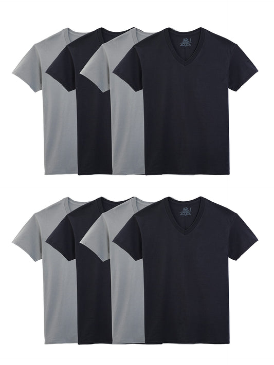 Fruit of the Loom Men's Lightweight Active Cotton Blend Undershirts, V-Neck-8 Pack-Black/Grey, Small