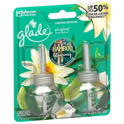 Glade PlugIns Scented Oil Air Freshener Refill - Limited Edition | Bamboo Bliss Song Scent - 2 Count Oil Refills Per Package (0.67 Ounce Each) - Pack of 2 Packages