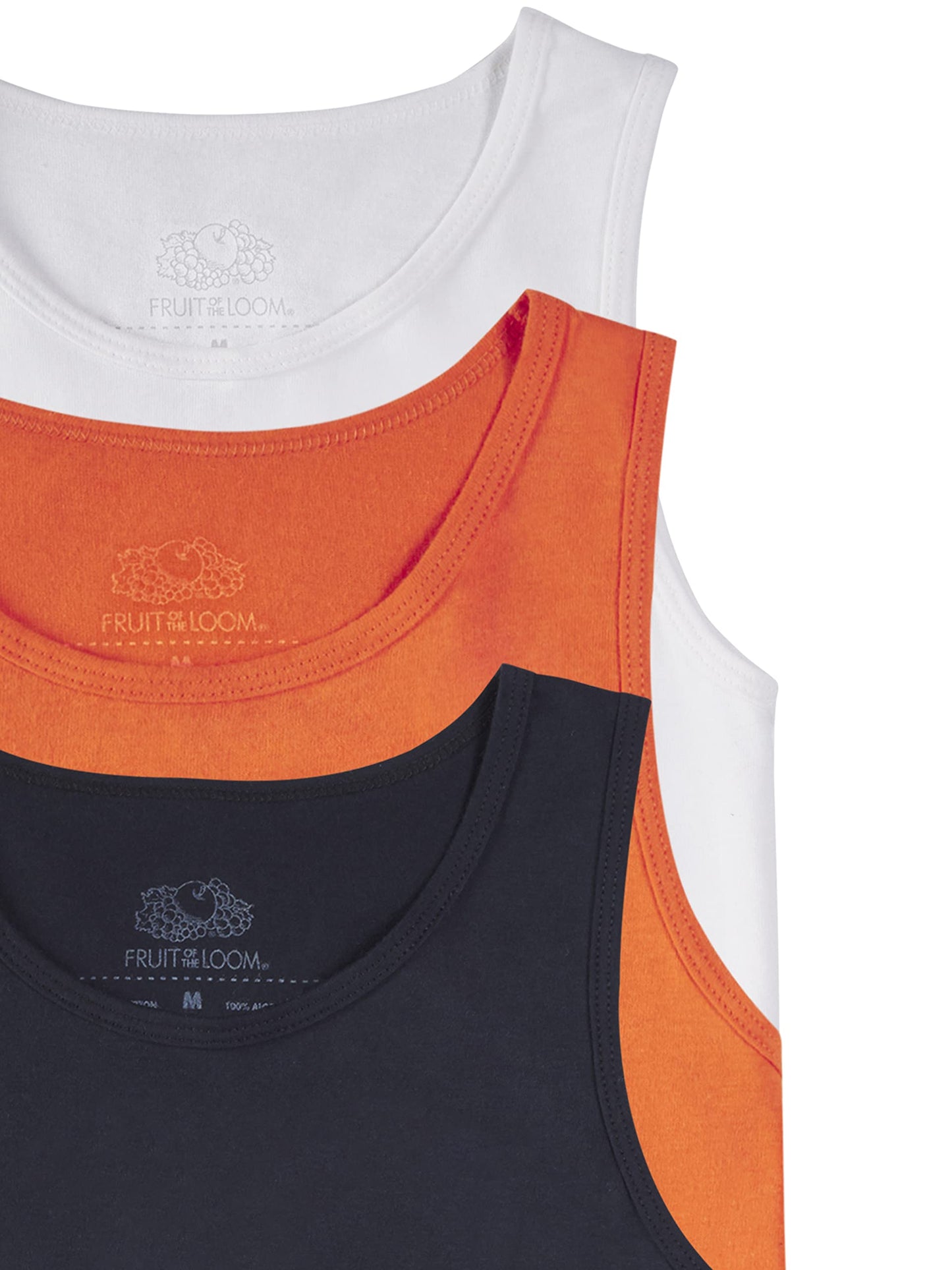 Fruit of the Loom Boys' Solid Multi-Color Soft Tank Tops, 3 Pack, WHITE/ORANGE/BLACK, Small