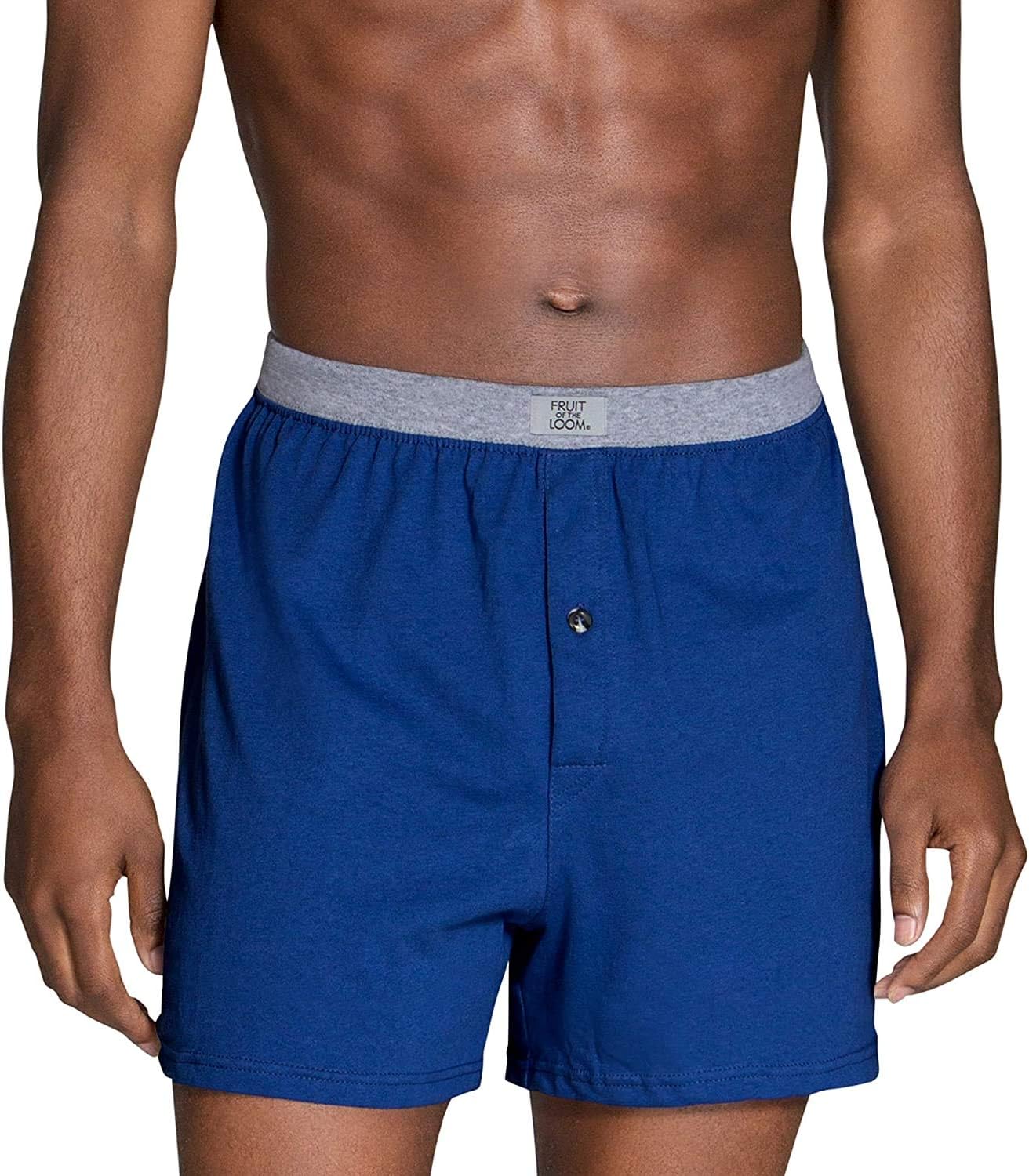 Fruit of the Loom Men's Tag-Free Knit Boxer Shorts Covered Waistband 5 Pack