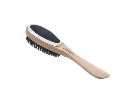 Superio 3 in 1 Lint Brush and Shoe Horn for Suit, Wool Coat, Sweaters, Shoes - Double Sided Portable Pet Hair Remover with Wood Handle