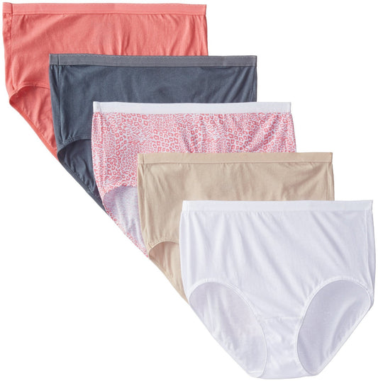 Fruit of the Loom Fit for Me Women`s 5pk Cotton Stretch Assorted Hi-Cut