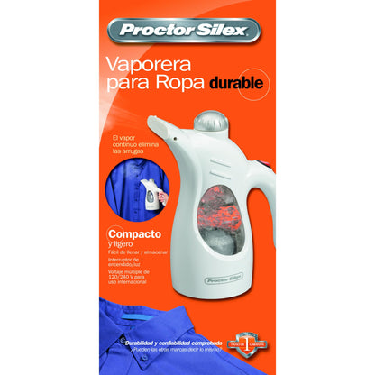 Proctor Silex Handheld Garment Steamer for Clothes, Fabric and Drapes, Continuous Steam, Portable Wrinkle-Remover for Home and Travel, Vacation Essentials, 120/240 Volt, 800W, White (11579PS)
