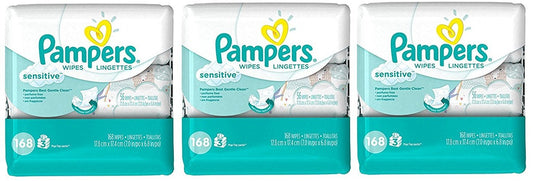 Pampers Baby Wipes Sensitive gAdnLY, 3Pack (168 Count)