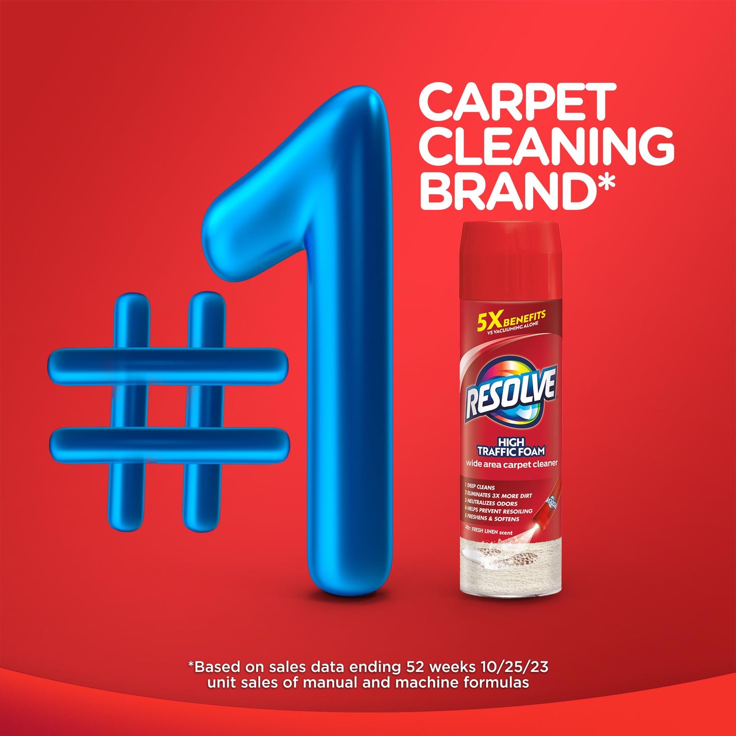 Resolve High Traffic Carpet Foam Cleaner, Carpet Cleaner, Cleans Freshens Softens & Removes Stains, 22 oz Can