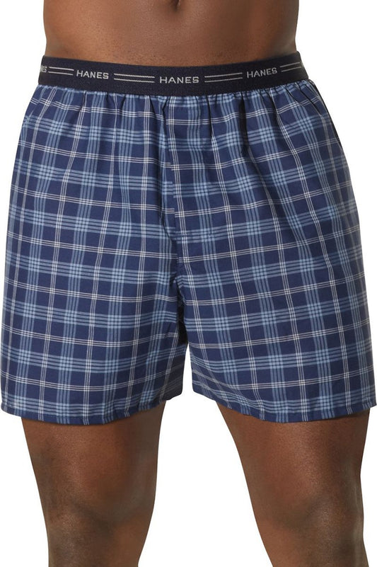 Hanes Men's 2-Pack Exposed Waistband Woven Boxers, Plaid, X-Large