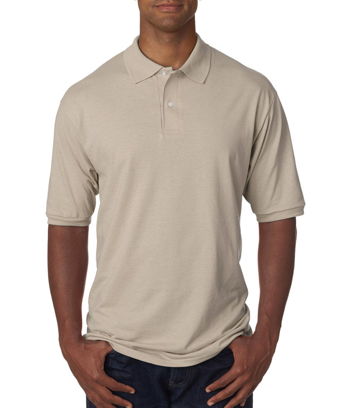 Jerzees Men's 2 Button Placket Welt Knit Collar Polo Shirt, Sandstone, Small
