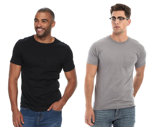 byHanes Hanes Men's 2 Pack Short-Sleeve Pocket Beefy-T (Black & Grey, XX-Large)