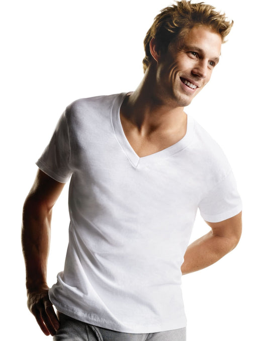 Hanes Men's V-Neck T-shirts 8-Pack White - Style 777 (Small)
