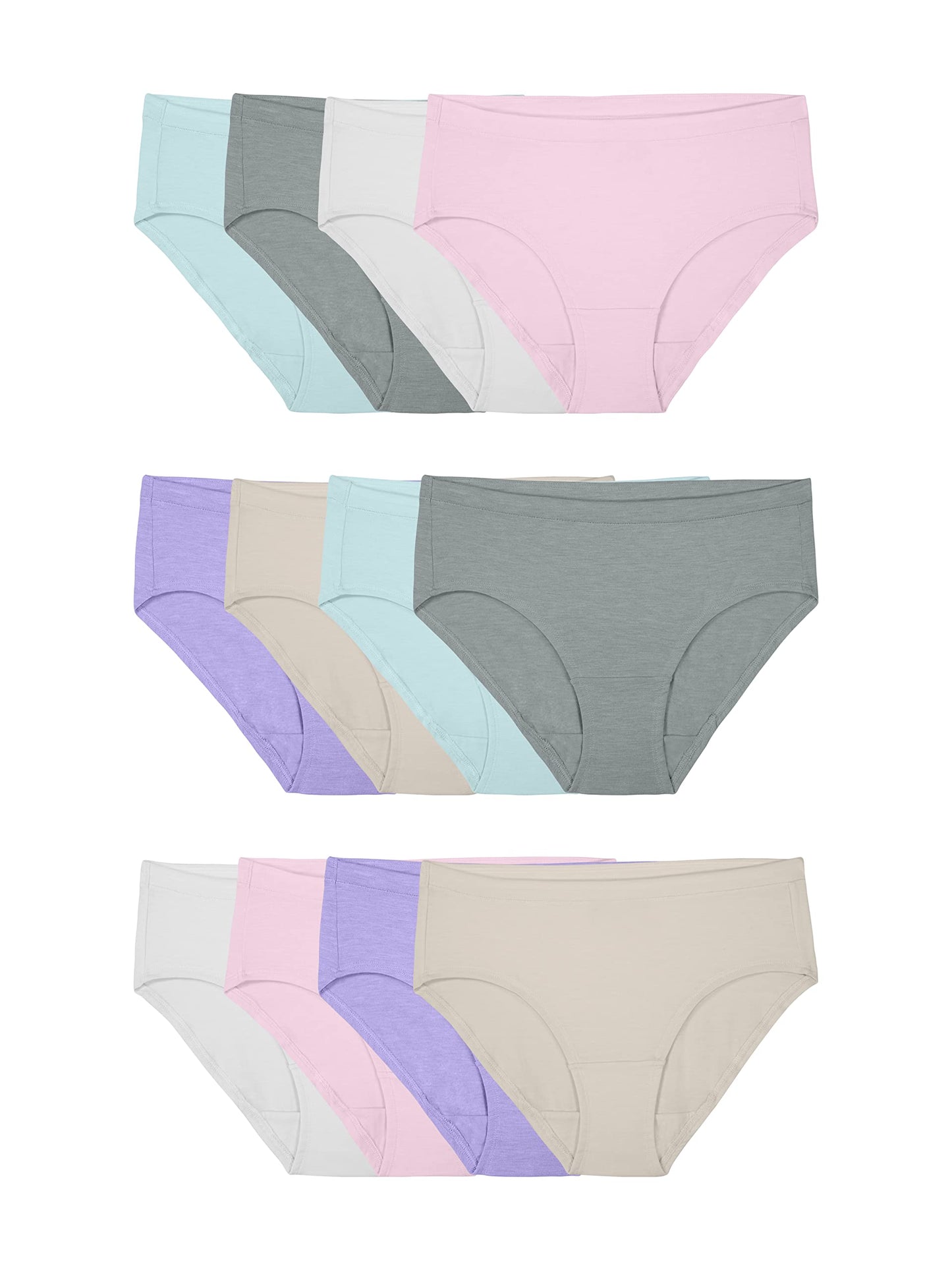 Fruit of the Loom Women's Modal Underwear, Low Rise Brief-12 Pack-Purple/Cashmere/Grey, 8