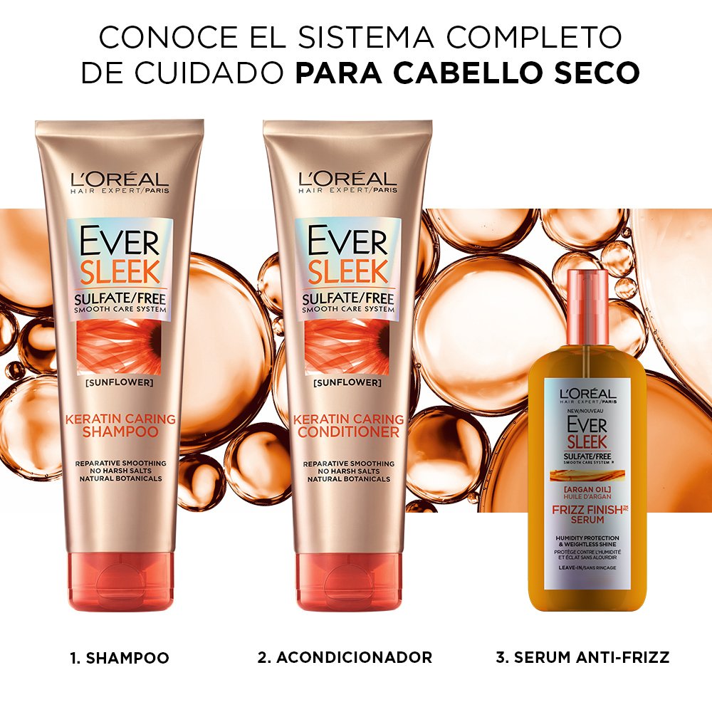 L’Oréal Paris EverSleek Sulfate Free Keratin Caring Conditioner with Sunflower Oil Fl, Fresh, 8.5 Ounce