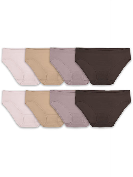 Fruit of the Loom Women's Seamless 360 Stretch Panty, Bikini-8 Pack-Assorted Neutrals, 6