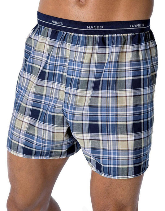 Hanes Men's 5-Pack Woven Exposed Waistband Boxers, Fashion Plaid, Small