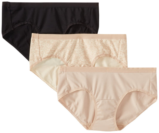 Hanes Women's Utlimate Microfiber Hipster Panties Assorted Black/Neat Swirl/Nude, 8 (Pack of 3)
