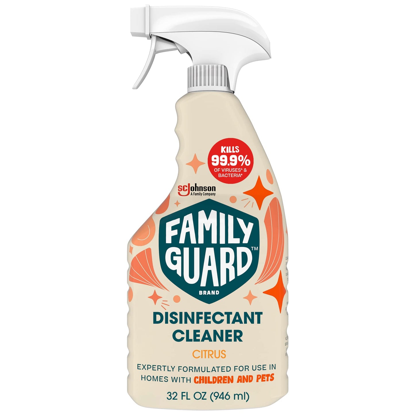 FAMILYGUARD Brand Disinfectant Spray Trigger & Multi Surface Cleaner, Antibacterial Spray, Expertly Formulated for Use In Homes with Children & Pets, Citrus Scent, 32 oz (Pack of 3)