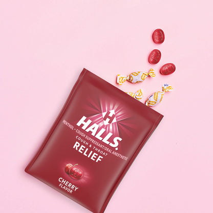 HALLS Relief Cherry Flavor Cough Drops, 30 Count (Pack of 12)