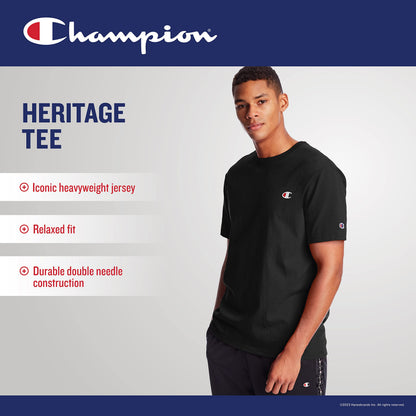 Champion Men's Heritage Tee, Left Chest Script, Oxford Gray-Y06819, X Large