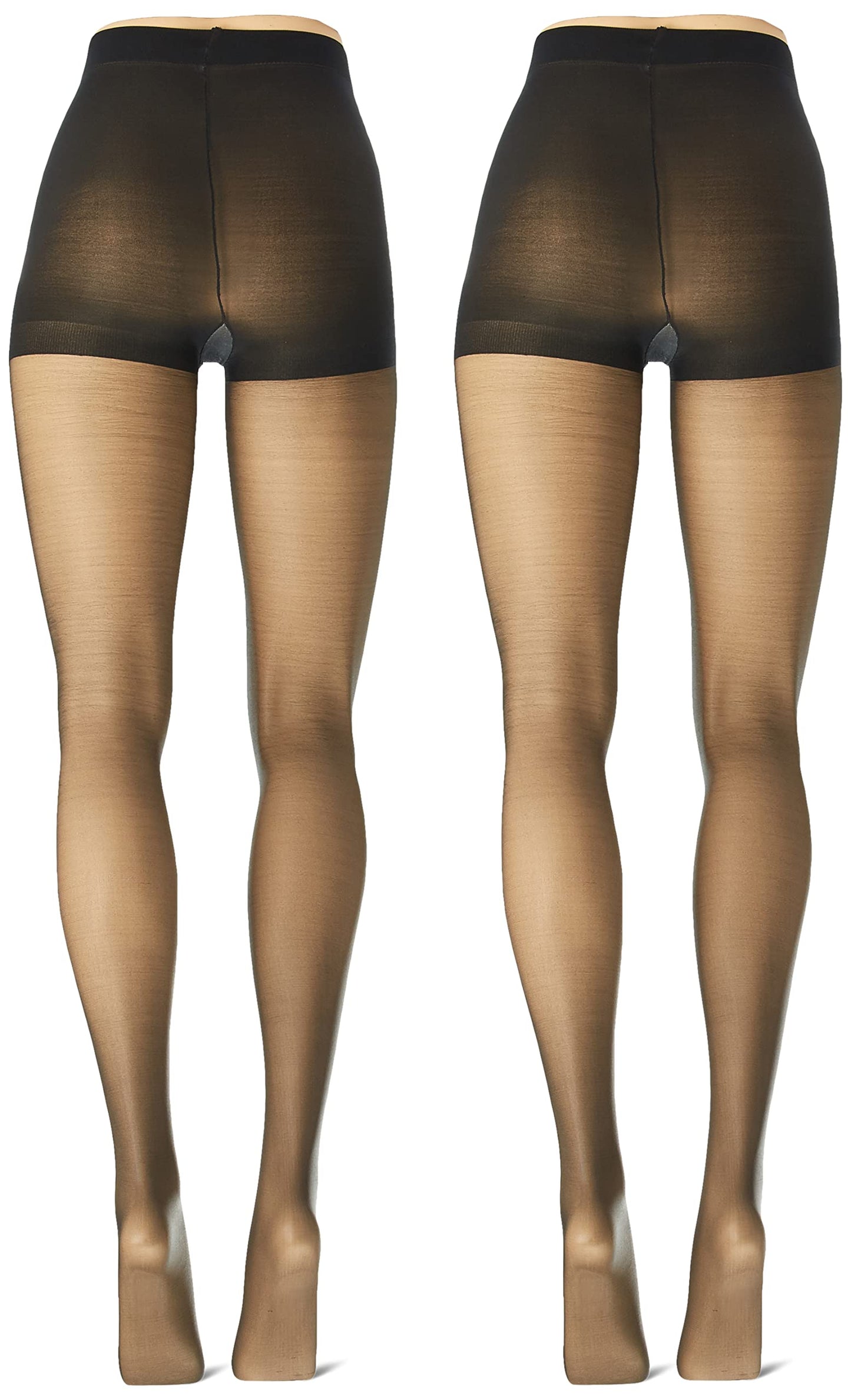 L'eggs Women's Silken Mist 2 Pair Control Top Silky Sheer Leg Panty Hose,Jet Black,Q Plus