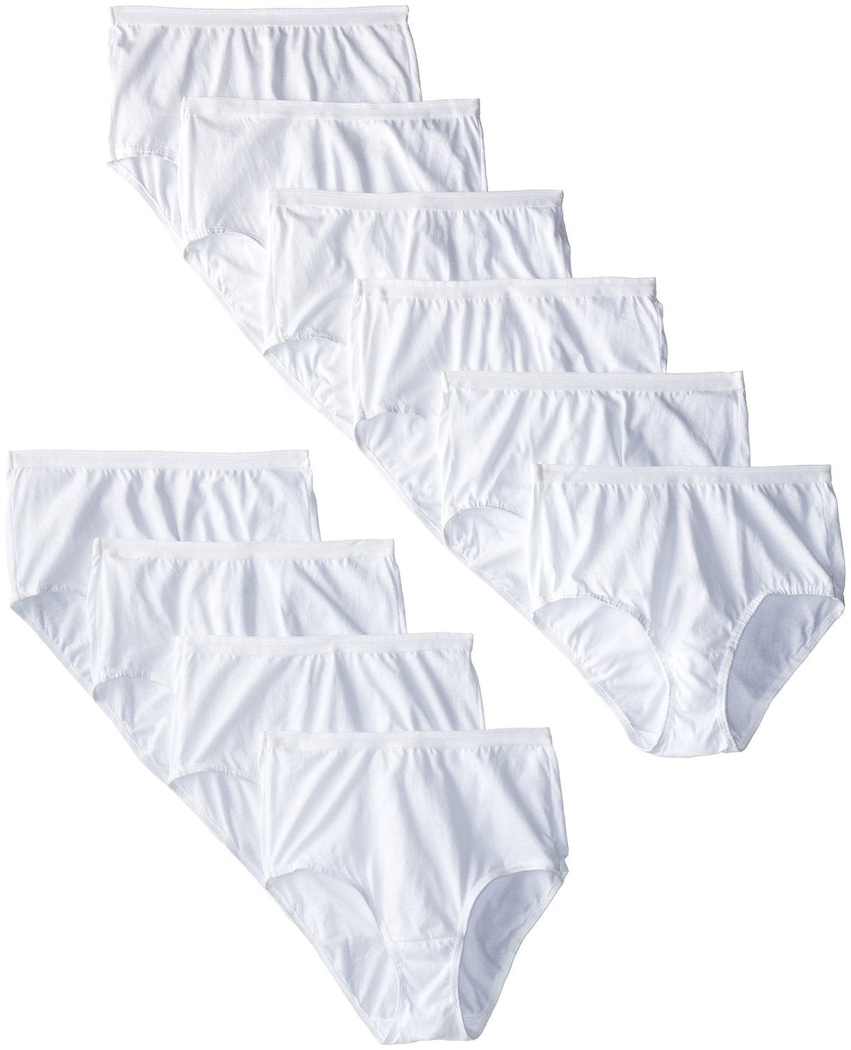 Fruit of the Loom Women's Eversoft Underwear, Tag Free & Breathable, Available in Plus Size, Brief-Cotton-6 Pack-White, 9