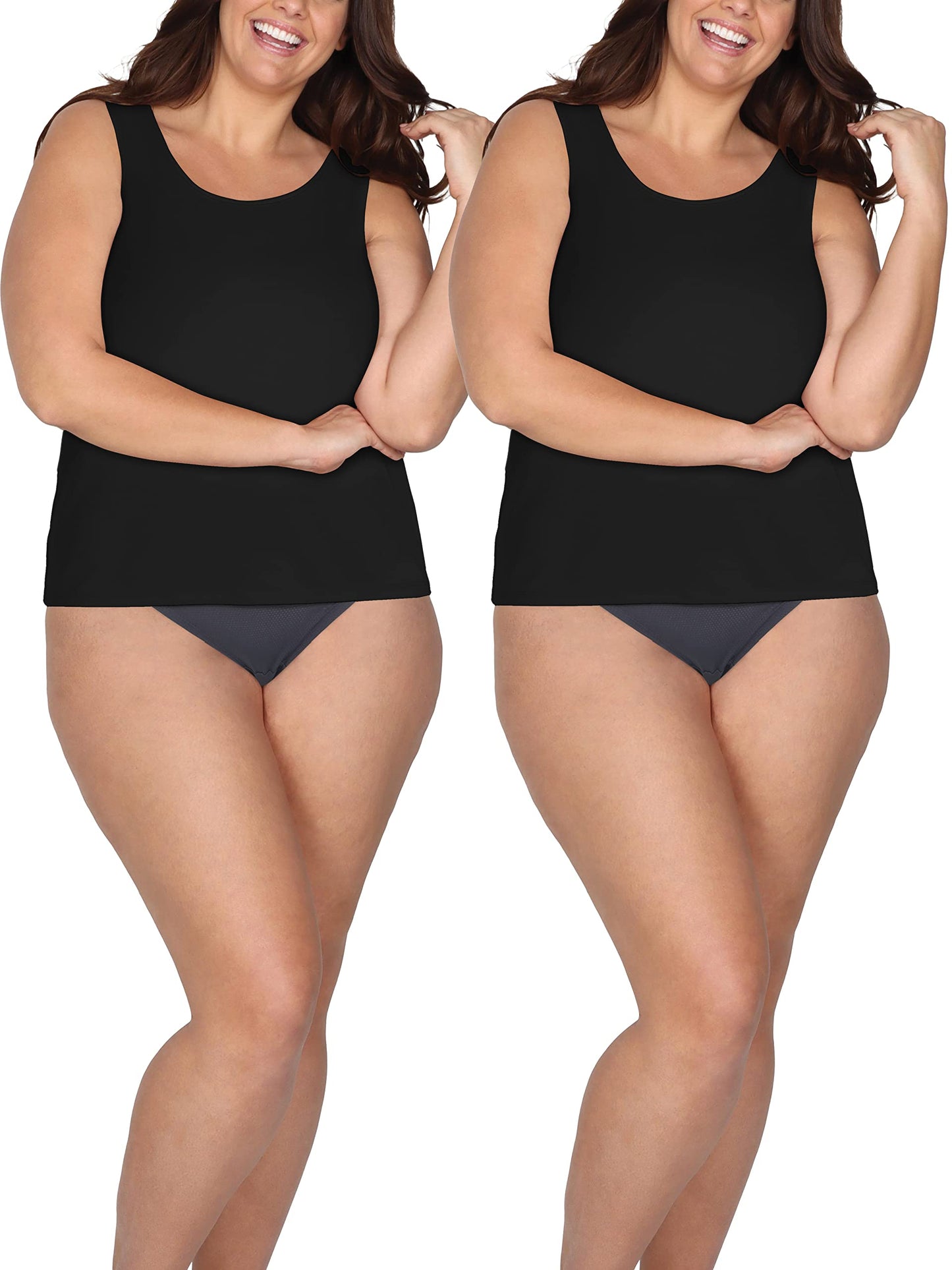 Fruit of the Loom Women's Comfort Bras Tops (S-6XL), Tank-2 Pack-Black/Nude, XX-Large
