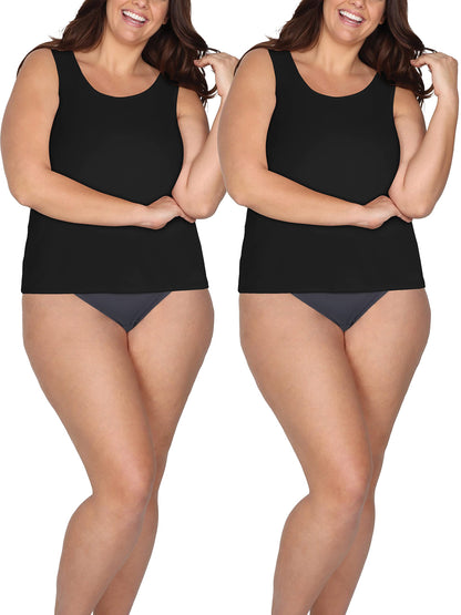 Fruit of the Loom Women's Comfort Bras Tops (S-6XL), Tank-2 Pack-Black/Nude, XX-Large