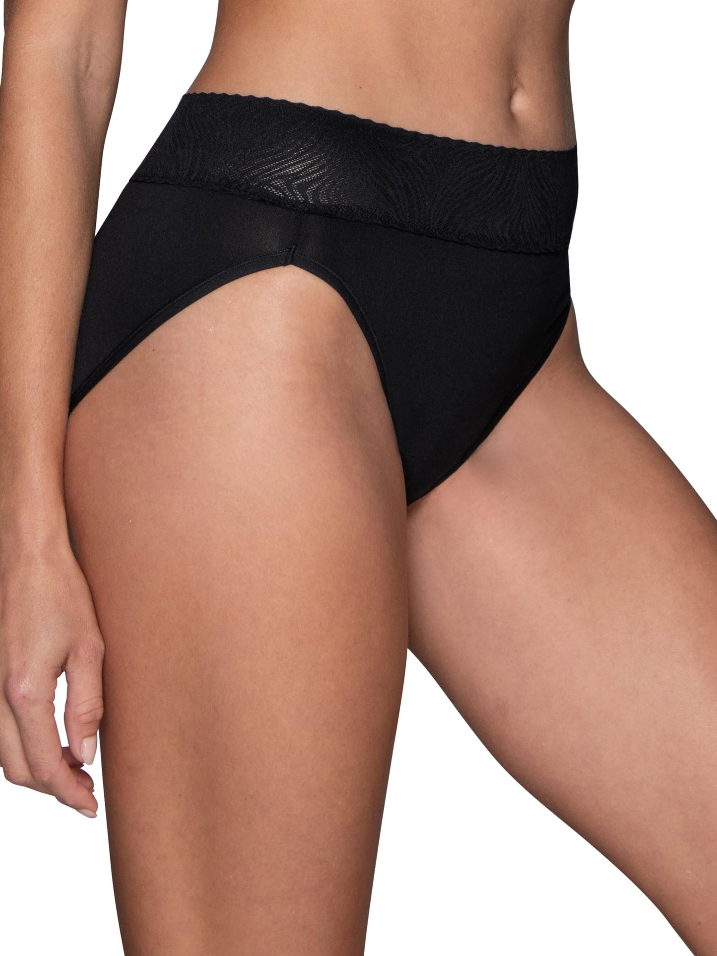 Vanity Fair Women's Effortless Panties for Everyday Wear, Buttery Soft Fabric & Lace, Hi Cut-3 Pack-Black