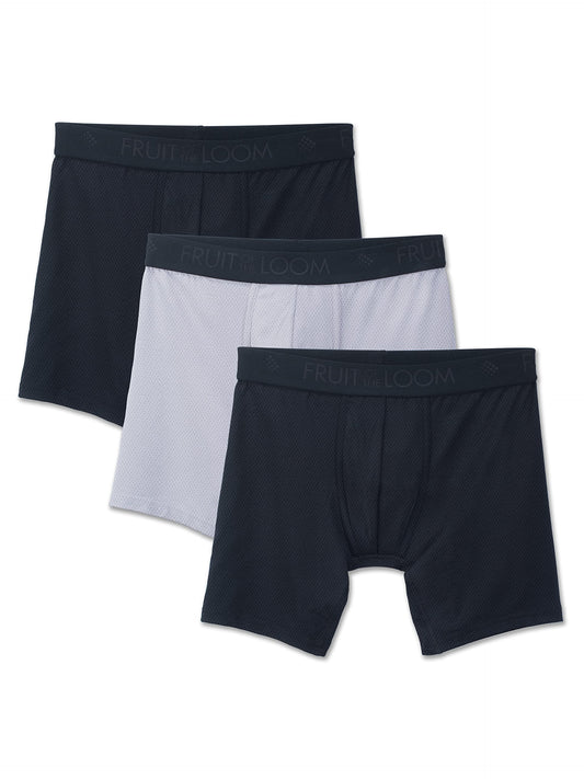Fruit of the Loom Men's 3pk Breathable Lightweight Micro-mesh Boxer Brief, black/gray, X-Large