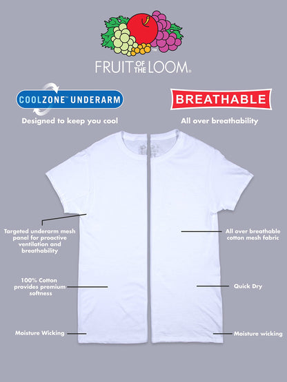 Fruit of the Loom Men's Eversoft Cotton Stay Tucked Crew T-Shirt, Regular-3 Pack White-Micro Mesh Coolzone Underarm, x_l
