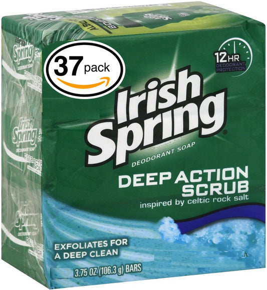 (PACK OF 37 BARS) Irish Spring MOISTURE BLAST SCENT Bar Soap for Men & Women. 12-HOUR ODOR / DEODORANT PROTECTION! For Healthy Feeling Skin. Great for Hands, Face & Body! (37 Bars, 3.75oz Each Bar)