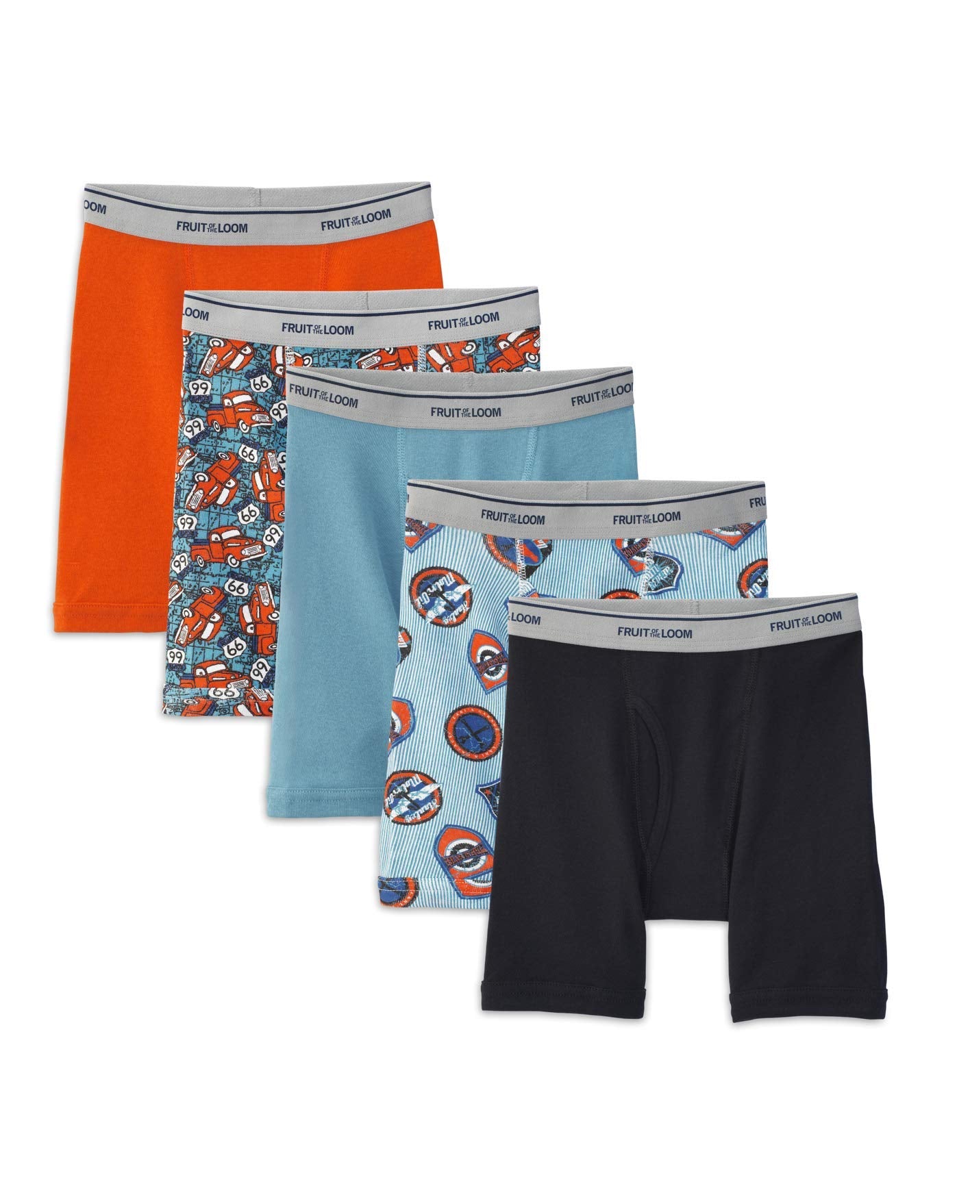 Fruit of the Loom Boys 5-Pack Print/Solid Boxer Brief, XL, Assorted Print/Solid