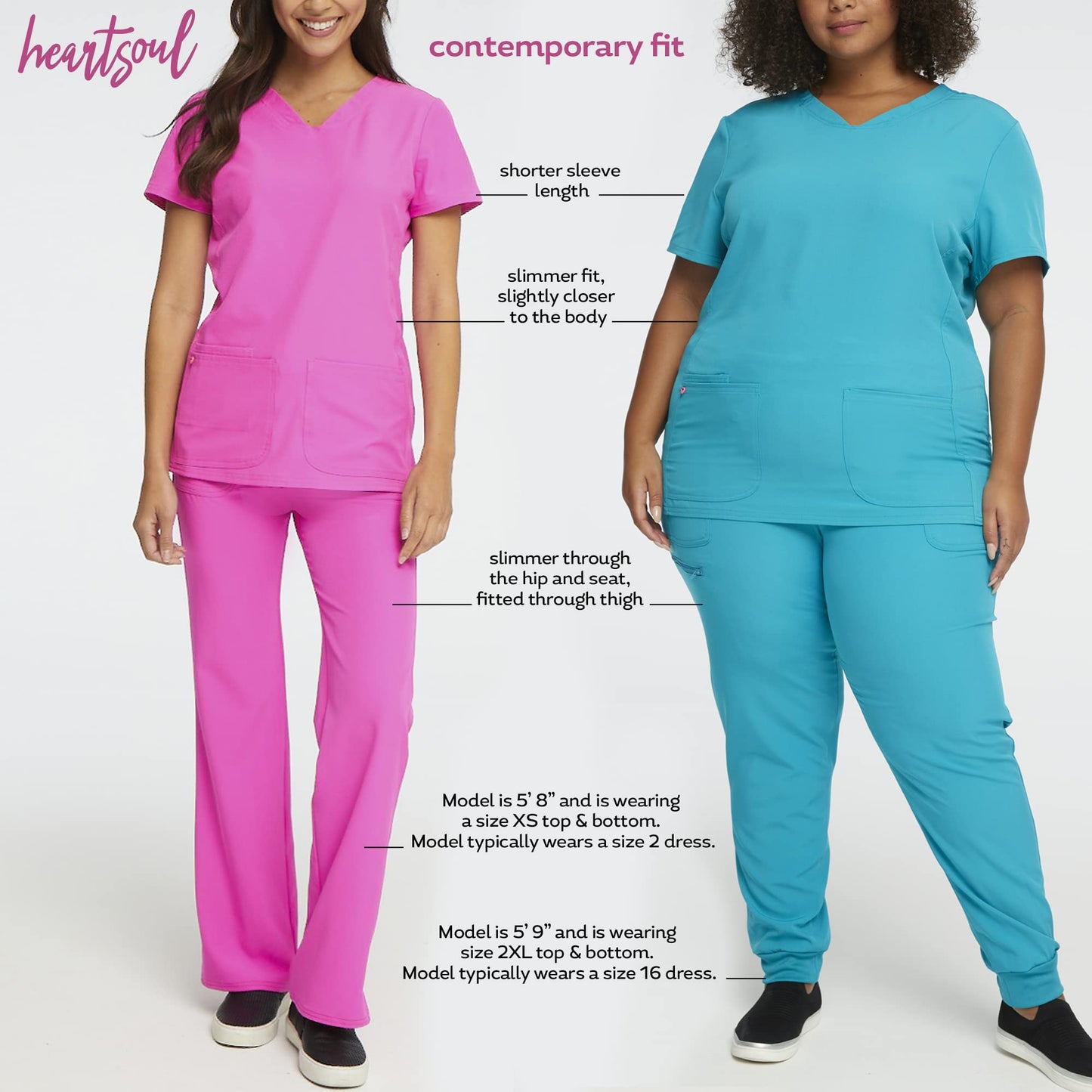 HeartSoul Tuckable V-Neck Medical Scrubs for Women, Performance Fabric Plus Size HS710, 2XL, Pewter