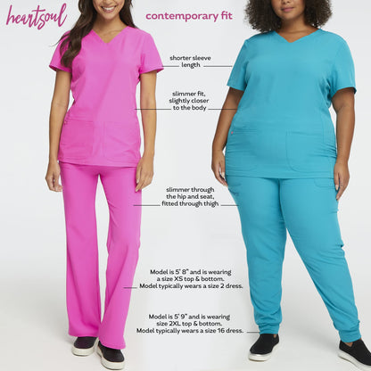 HeartSoul Womens Scrubs, Shaped V,Neck Top, Stretch Performance Fabric 20710, M, Purple Magic