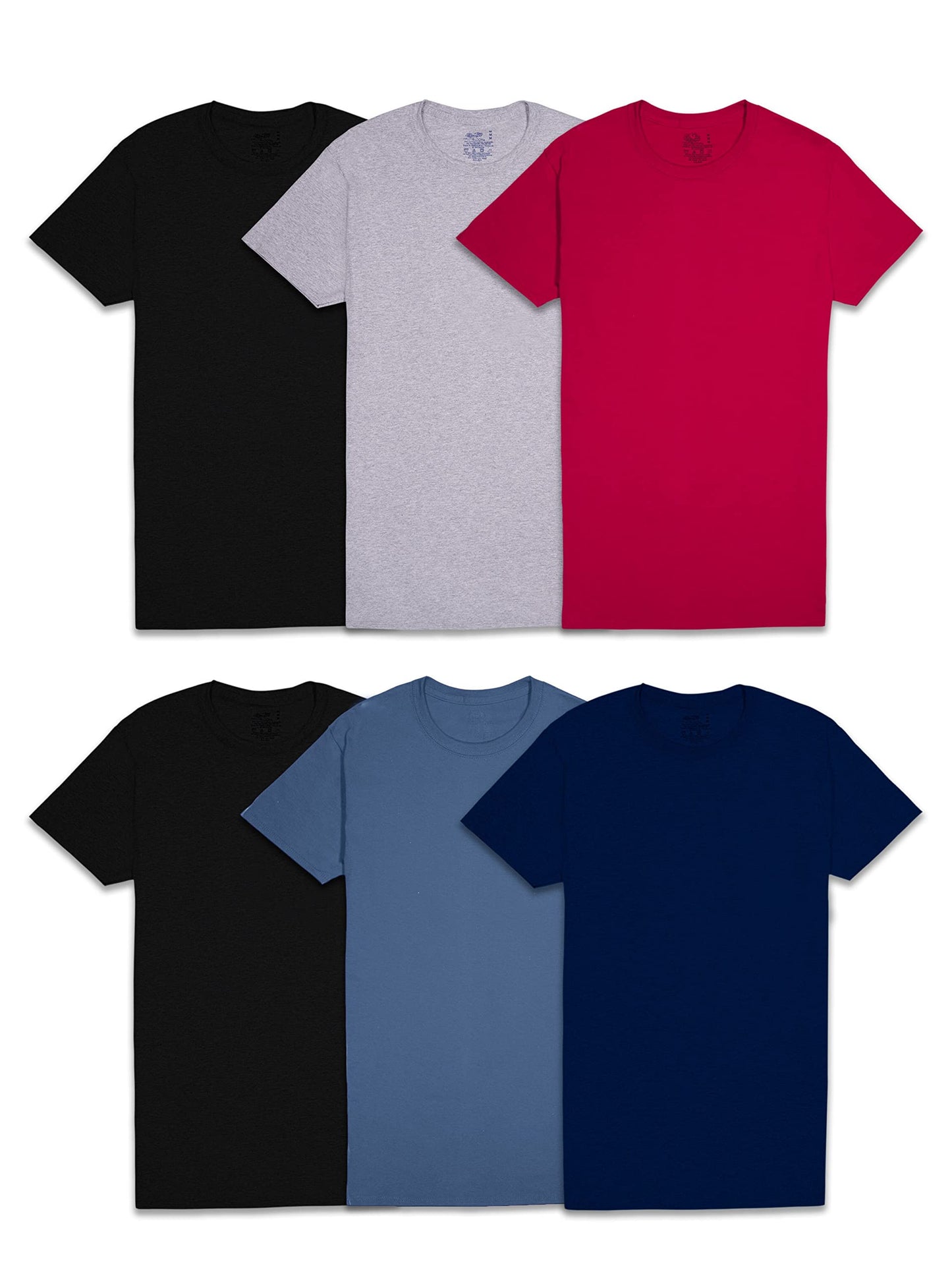Fruit of the Loom Men's Eversoft Cotton Stay Tucked Crew T-Shirt, Regular-6 Pack Black/Grey, x_l