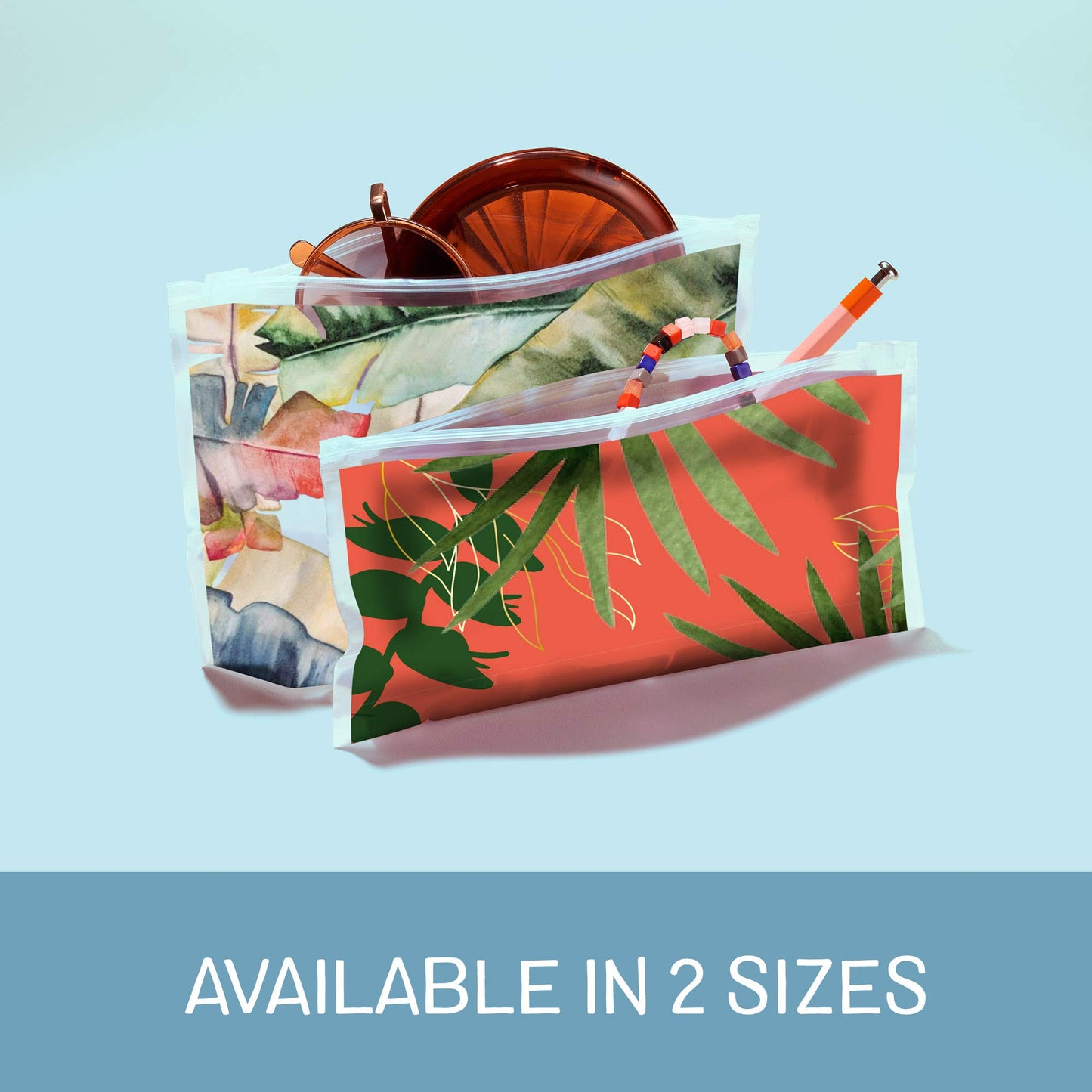 Ziploc Reusable Travel Makeup and Accessory Bags, Boho Collection, Skinny Size, 5 Count