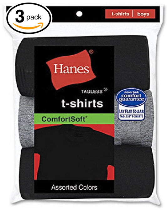 Hanes Big Boys' Crew (Pack of 3) (Black & Grey, Medium)
