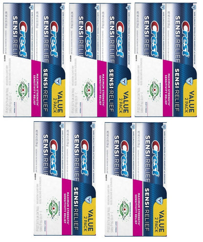 Crest Sensi-Relief Teeth Whitening, Plus Scope Anticavity Toothpaste, Maximum Strength Sensitivity Relief, 41oz Total (10 Tubes, 4.1oz Each Tube)