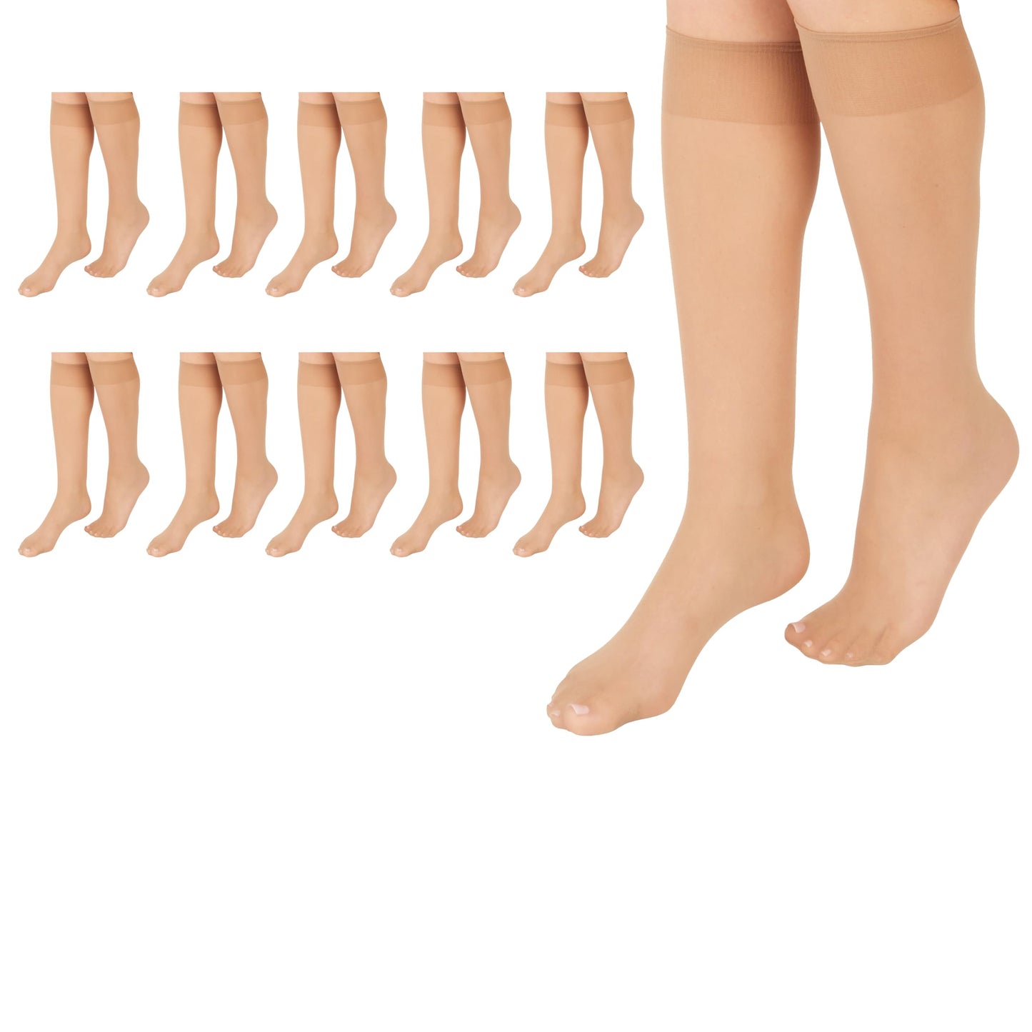 L'eggs Women's Everyday Knee-Highs, Sheer Toe, 100% Nylon, Off Black, One Size (Pack of 20)
